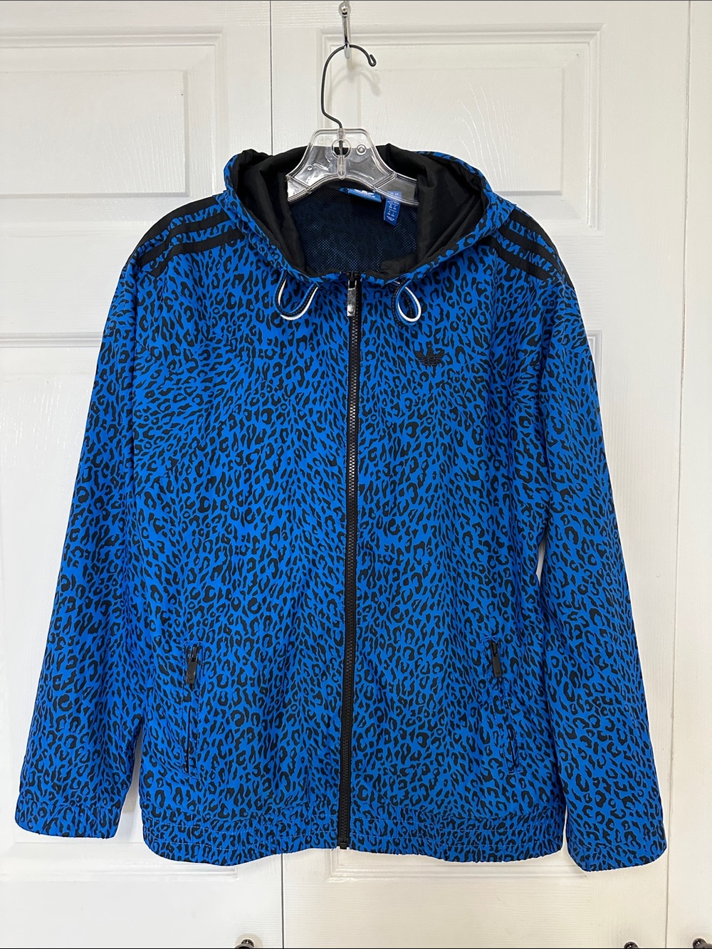 NWOT Adidas Blue Leopard Print Hooded Jacket